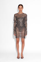 Crystal Embellished Fishnet Mini Dress in Black