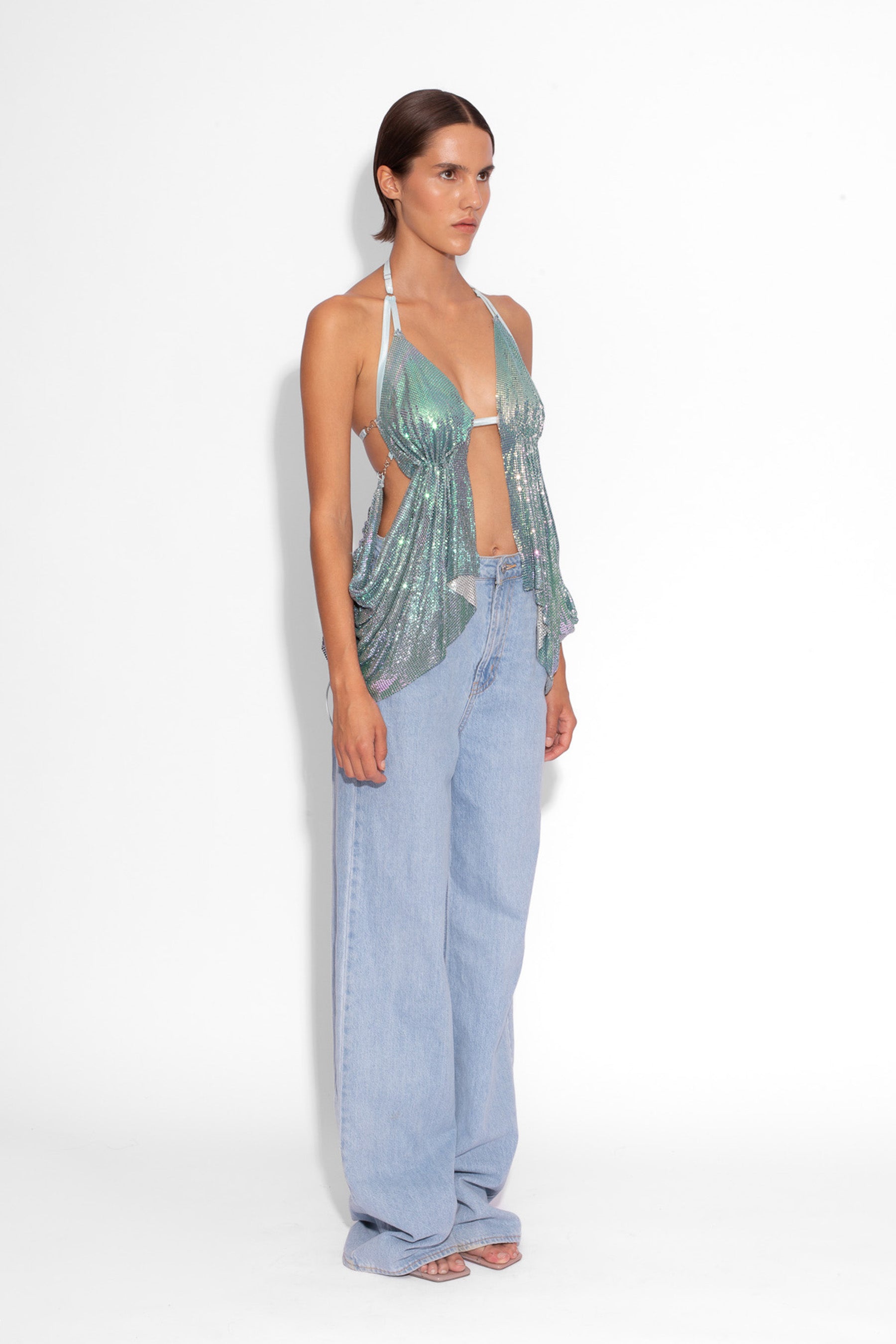 Y2K Chainmail Top in Blue Iridescent