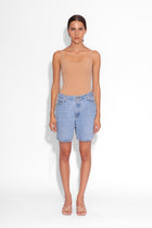 Vintage Denim Crystal Lace Up Shorts