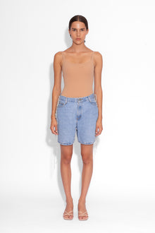 Vintage Denim Crystal Lace Up Shorts