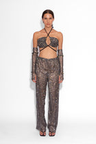 Crystal Embellished Fishnet Cross Bikini Top in Black