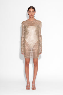 Crystal Embellished Fishnet Mini Dress in Gold | KARIZMA Crystal Embellished Fishnet Mini Dress in Gold | KARIZMA