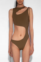 Stretch Cut Out One Piece in Khaki