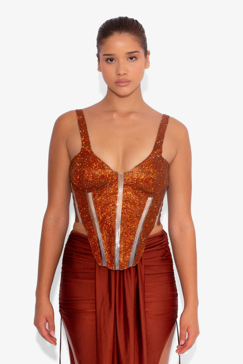 Front Draped Stretch Skirt in Rust