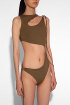 Stretch Cut Out One Piece in Khaki