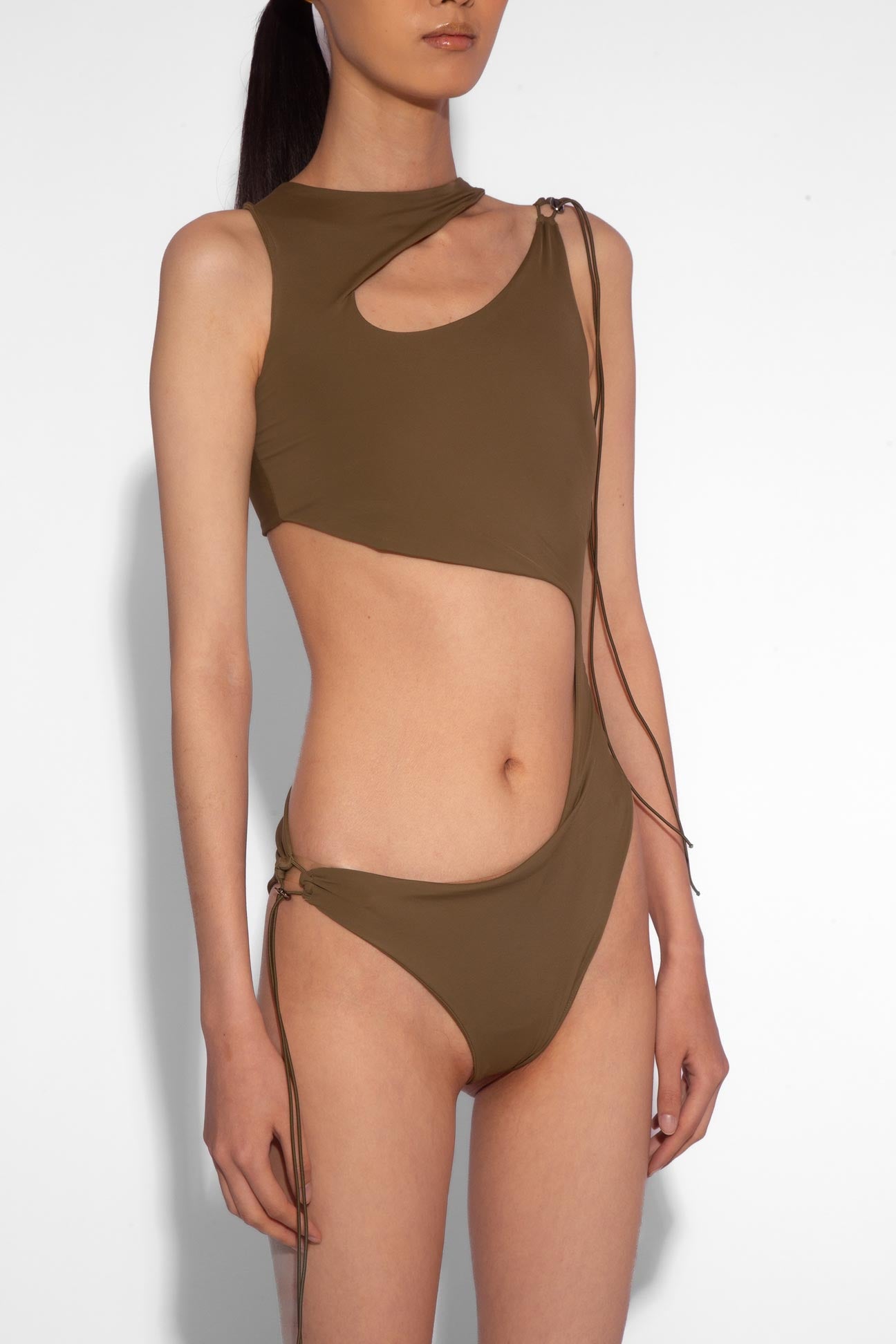Stretch Cut Out One Piece in Khaki