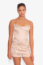 Satin Biker Corset Top in Oyster