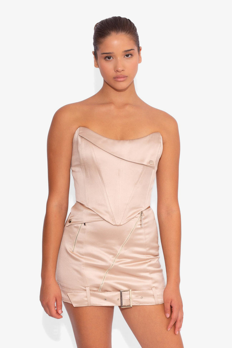 Satin Biker Corset Top in Oyster