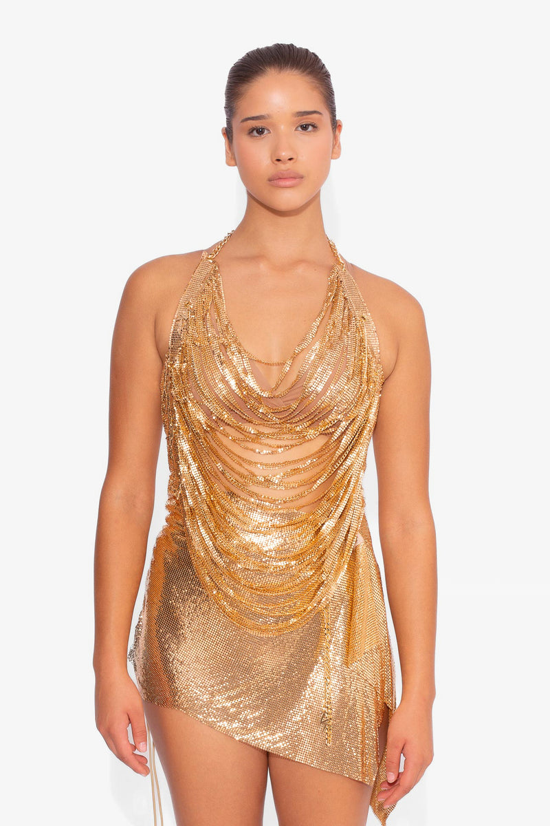 Chainmail Wrap Micro Skirt in Gold