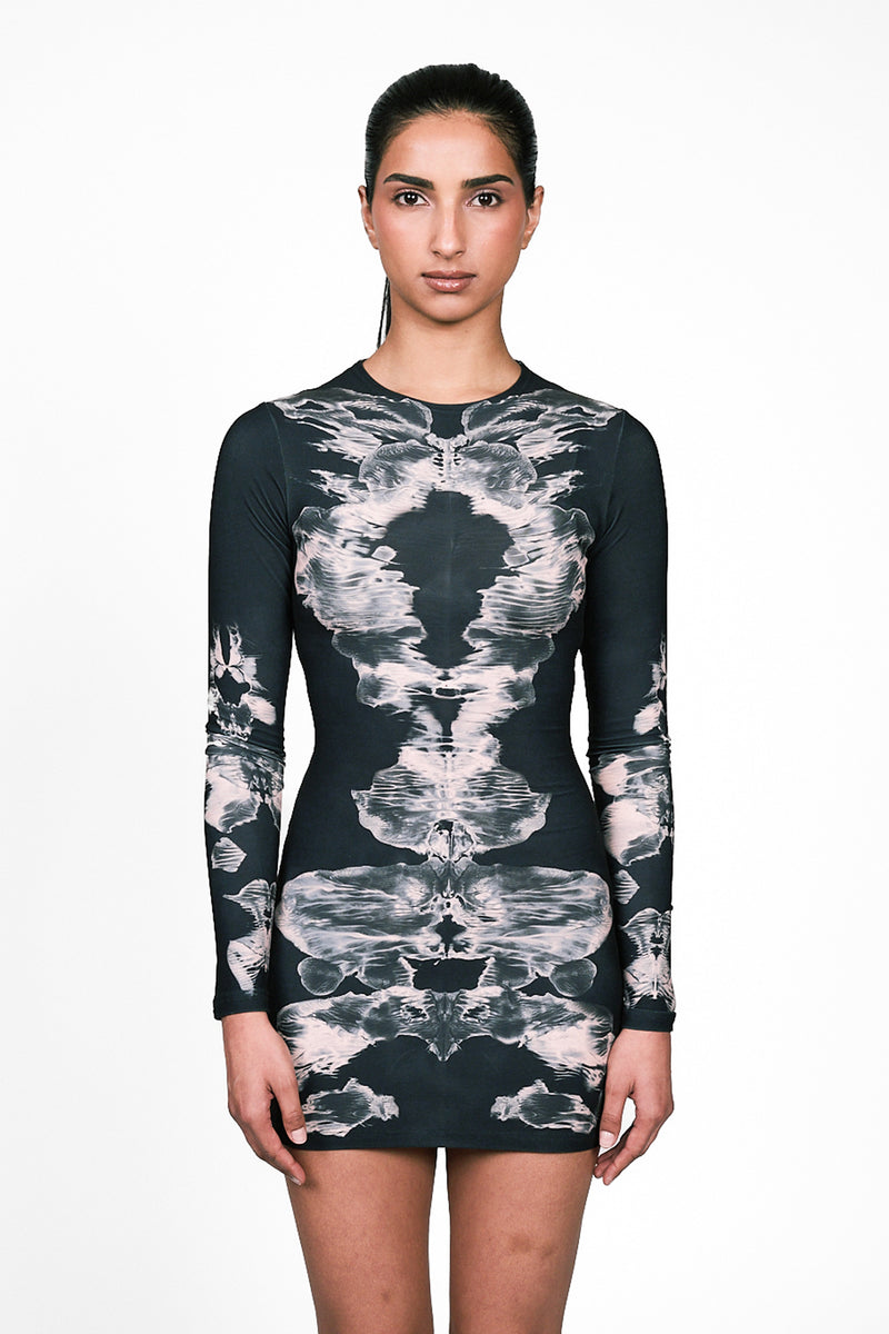 Alienis Print Mini Dress in Black