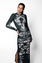 Alienis Print Maxi Dress in Black