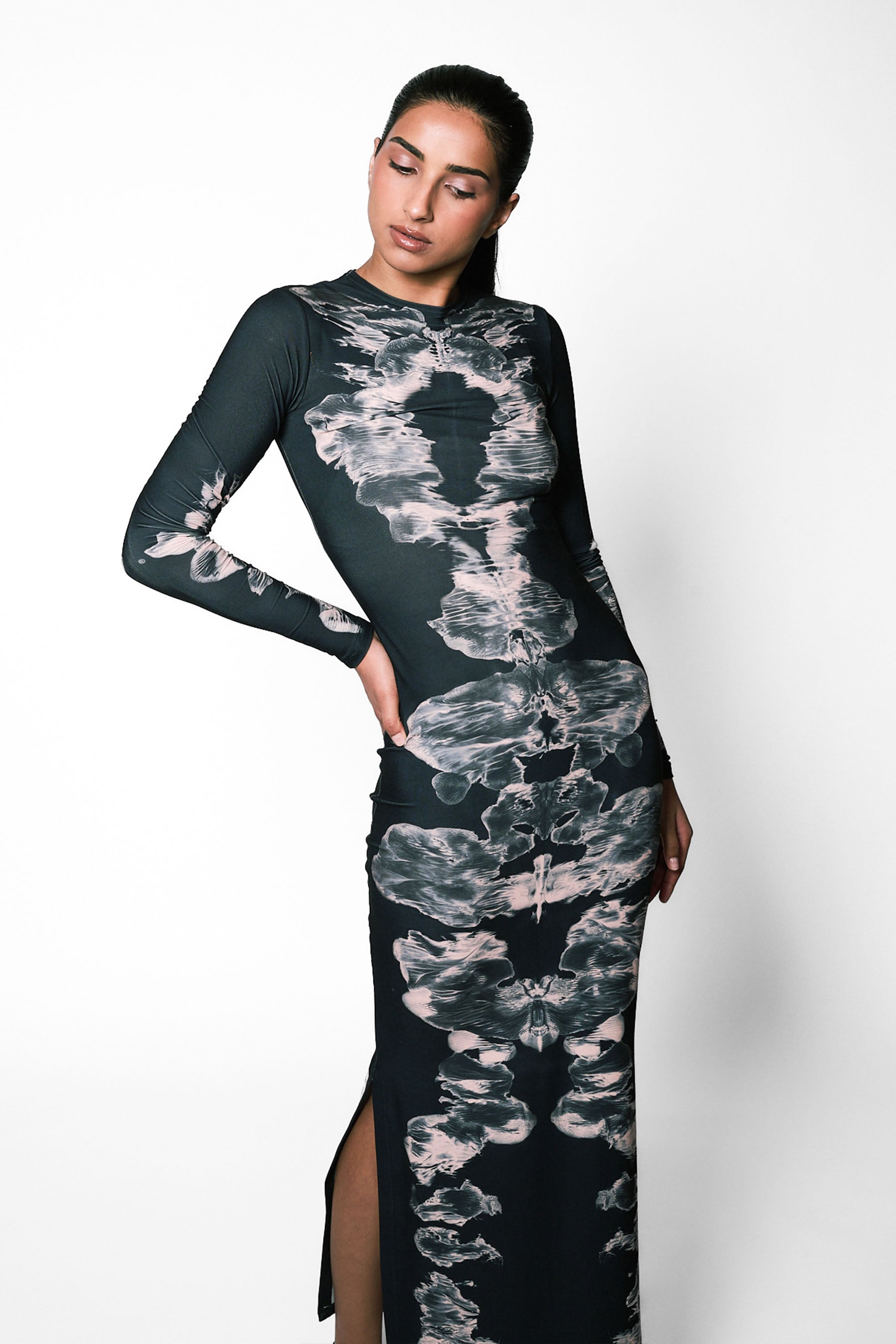 Alienis Print Maxi Dress in Black