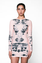 Alienis Print Mini Dress in Peach