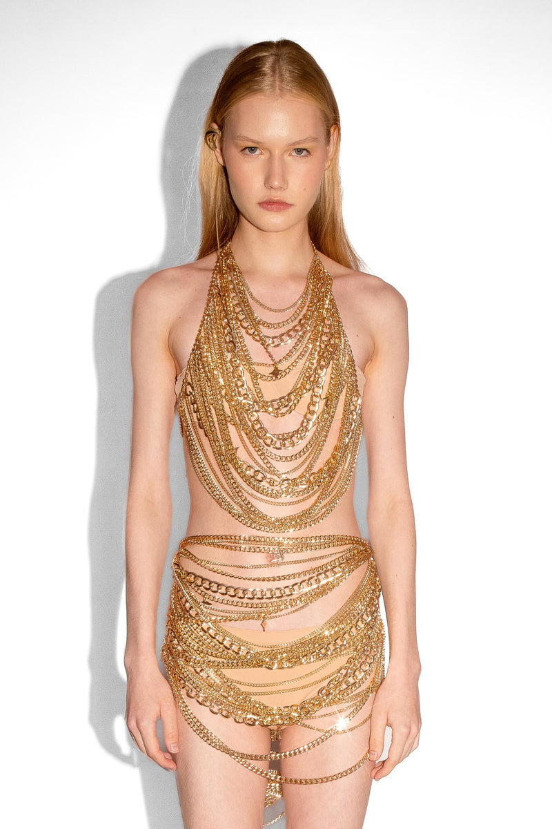 Chain & Charms Mini Skirt in Gold