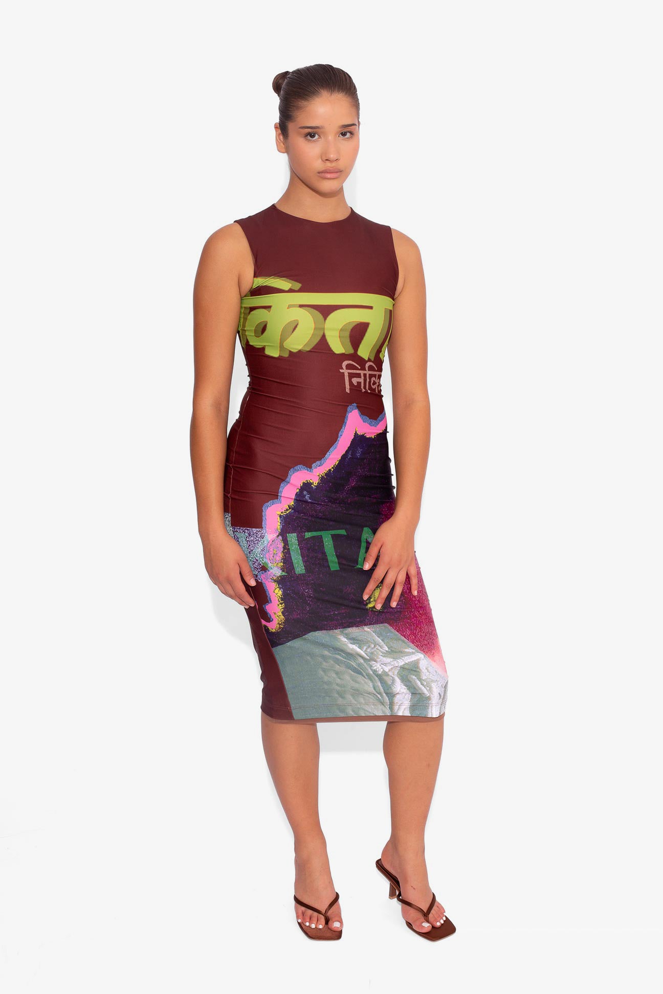 Bollywood Print Midi Dress in Brown