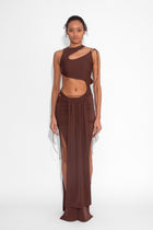 Front Draped Stretch Skirt in Cocoa