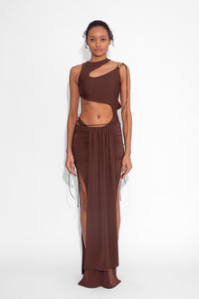 Front Draped Stretch Skirt in Cocoa