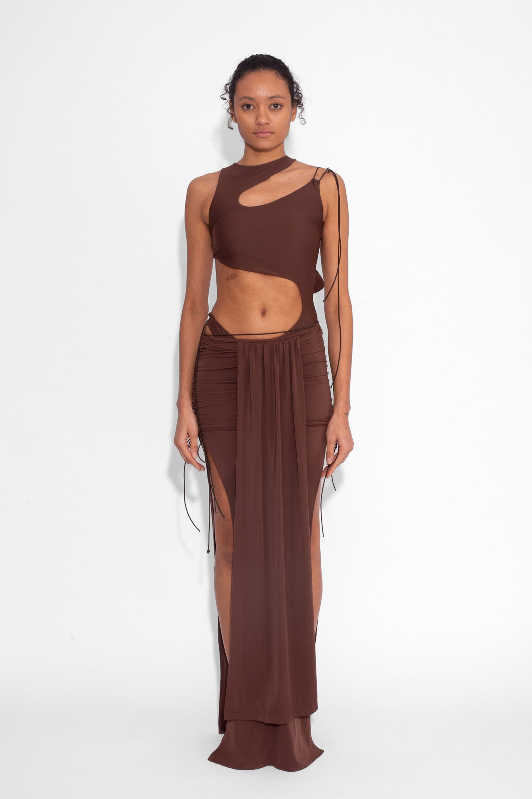 Front Draped Stretch Skirt in Cocoa