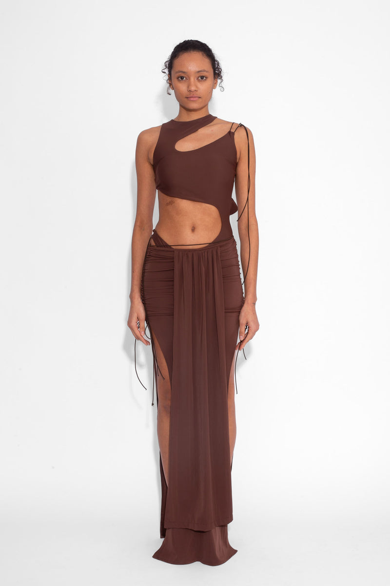 Front Draped Stretch Skirt in Cocoa