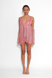 Front Draped Chainmail Dress in Fantasia Pink