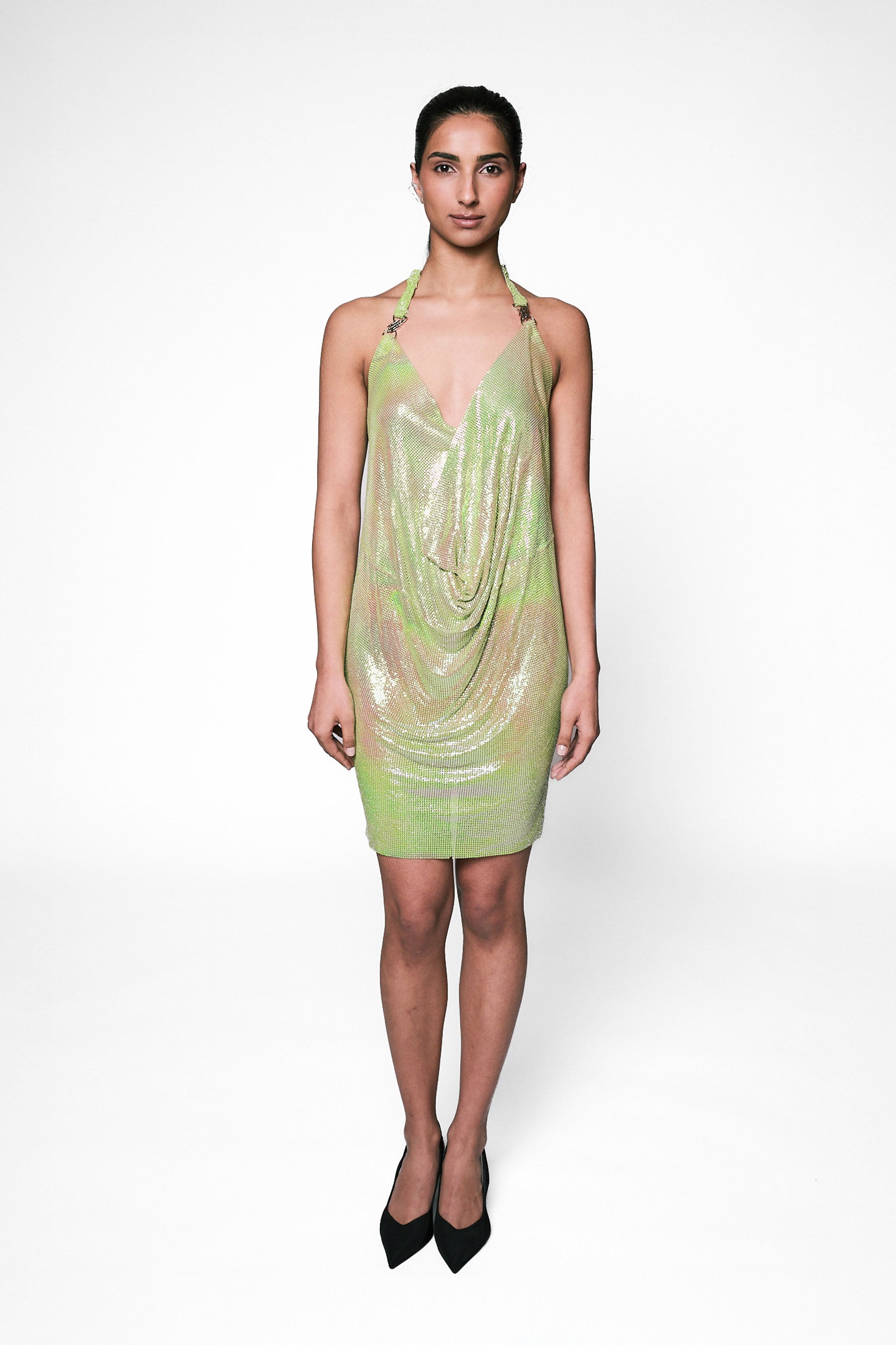 Pulse Metal Mesh Dress in Green Iridescent
