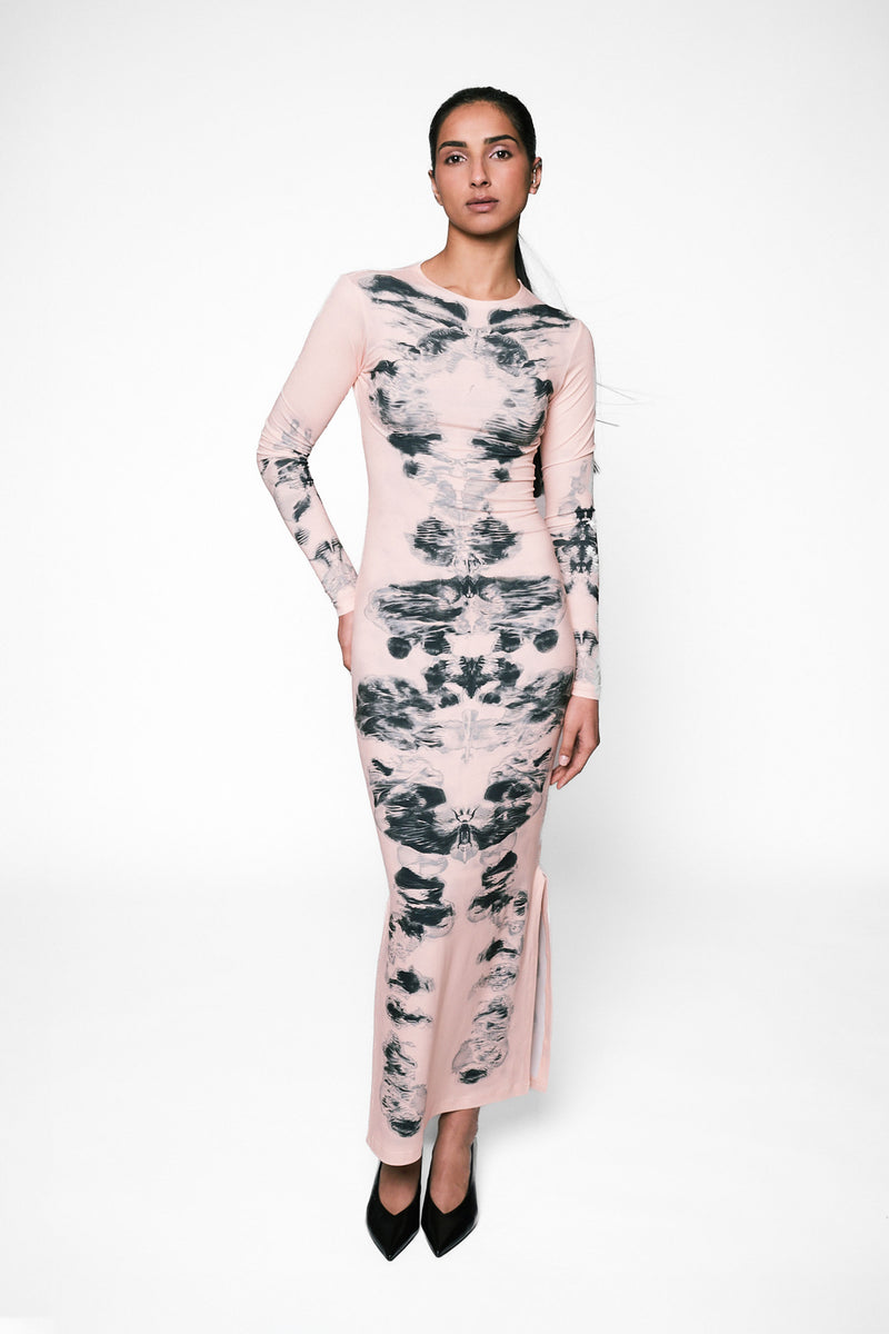 Alienis Print Maxi Dress in Peach