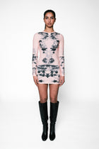 Alienis Print Mini Dress in Peach
