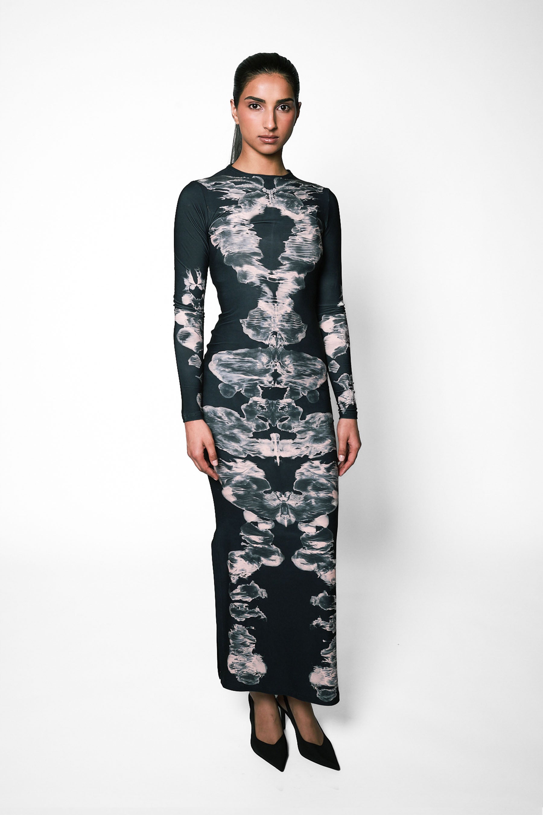 Alienis Print Maxi Dress in Black
