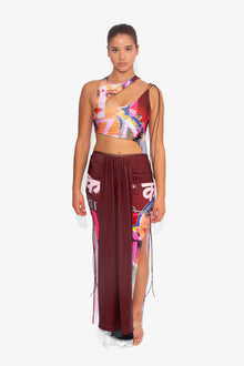 Front Draped Stretch Skirt in Bollywood Print