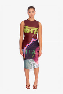 Bollywood Print Midi Dress in Brown