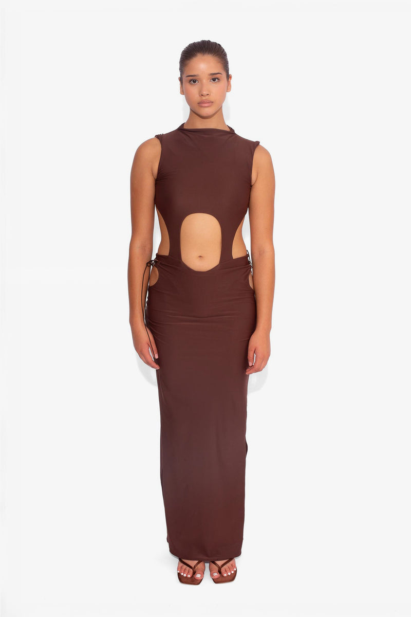 Stretch Side Cut Out Skirt in Cocoa