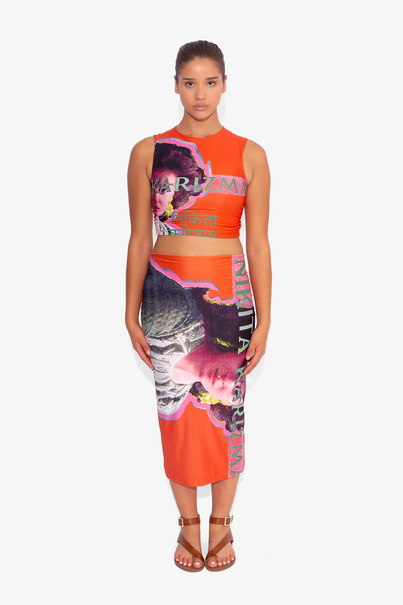 Bollywood Print Skirt in Orange