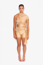 Stretch Draped Shorts in Sand