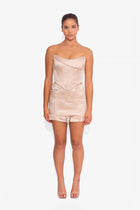 Satin Biker Corset Top in Oyster