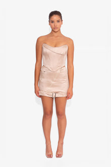 Satin Biker Corset Top in Oyster