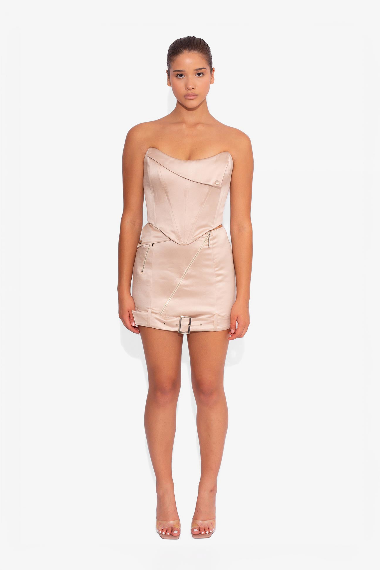 Satin Biker Corset Top in Oyster