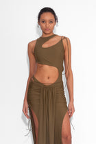 Front Draped Stretch Skirt in Khaki