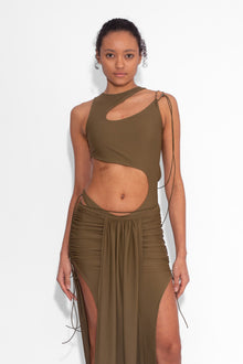 Front Draped Stretch Skirt in Khaki