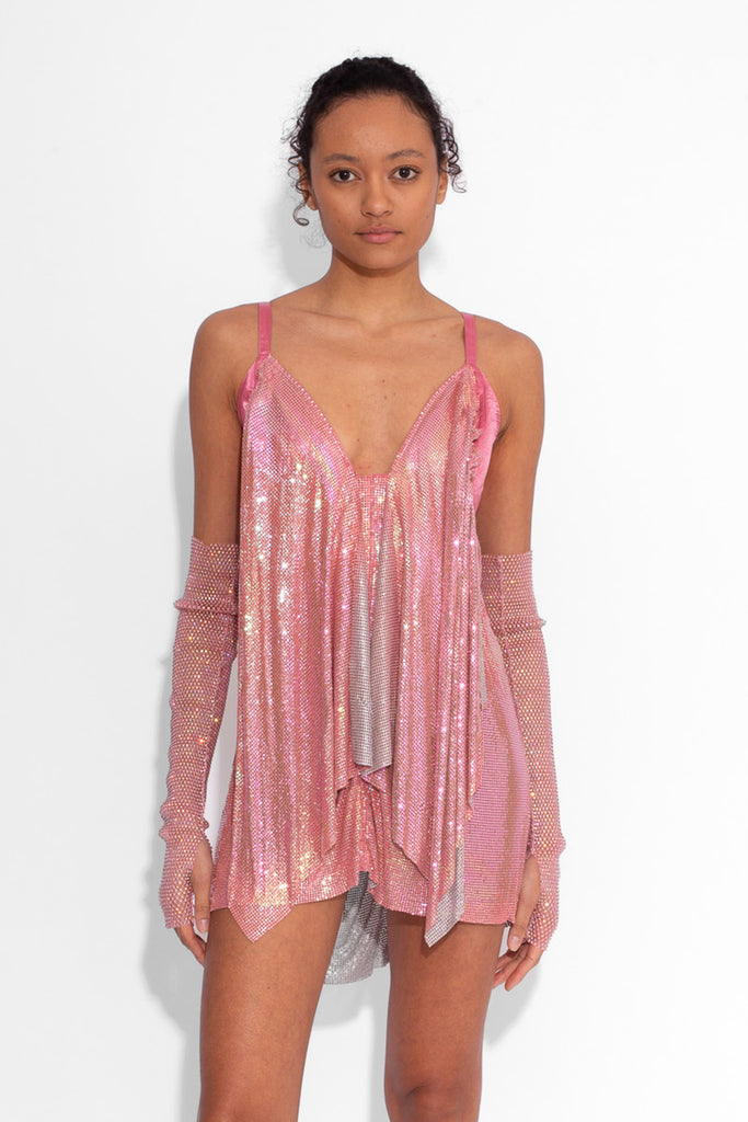 Front Draped Chainmail Dress in Fantasia Pink