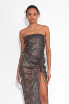 Crystal Embellished Fishnet Strapless Top in Black