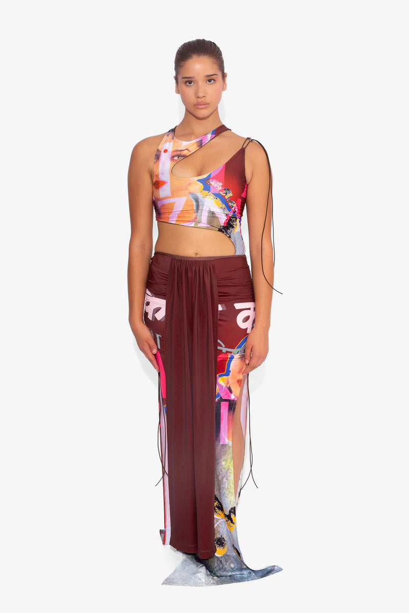 Front Draped Stretch Skirt in Bollywood Print