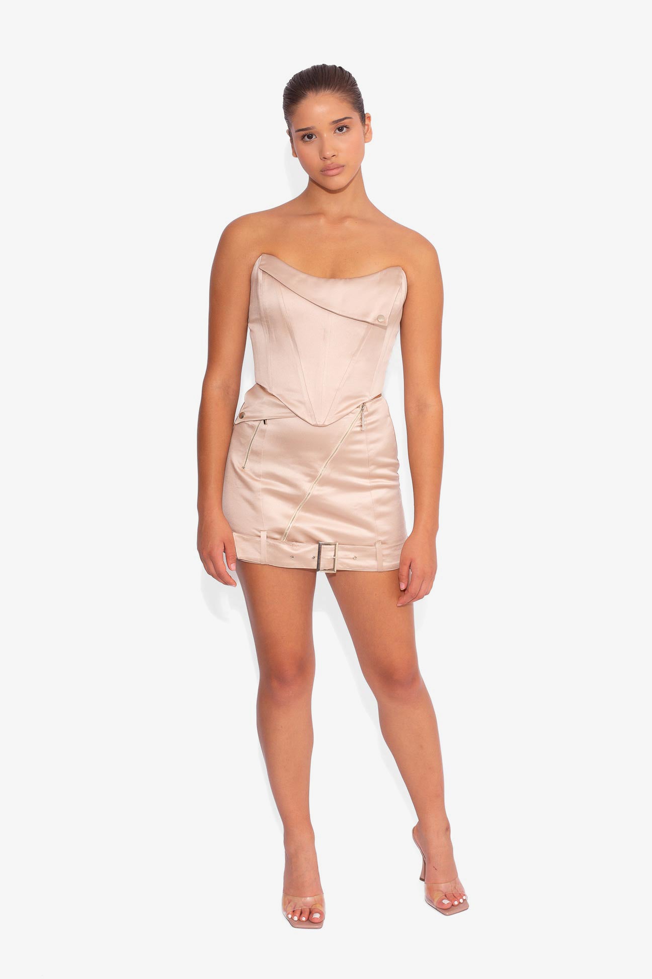 Satin Biker Corset Top in Oyster