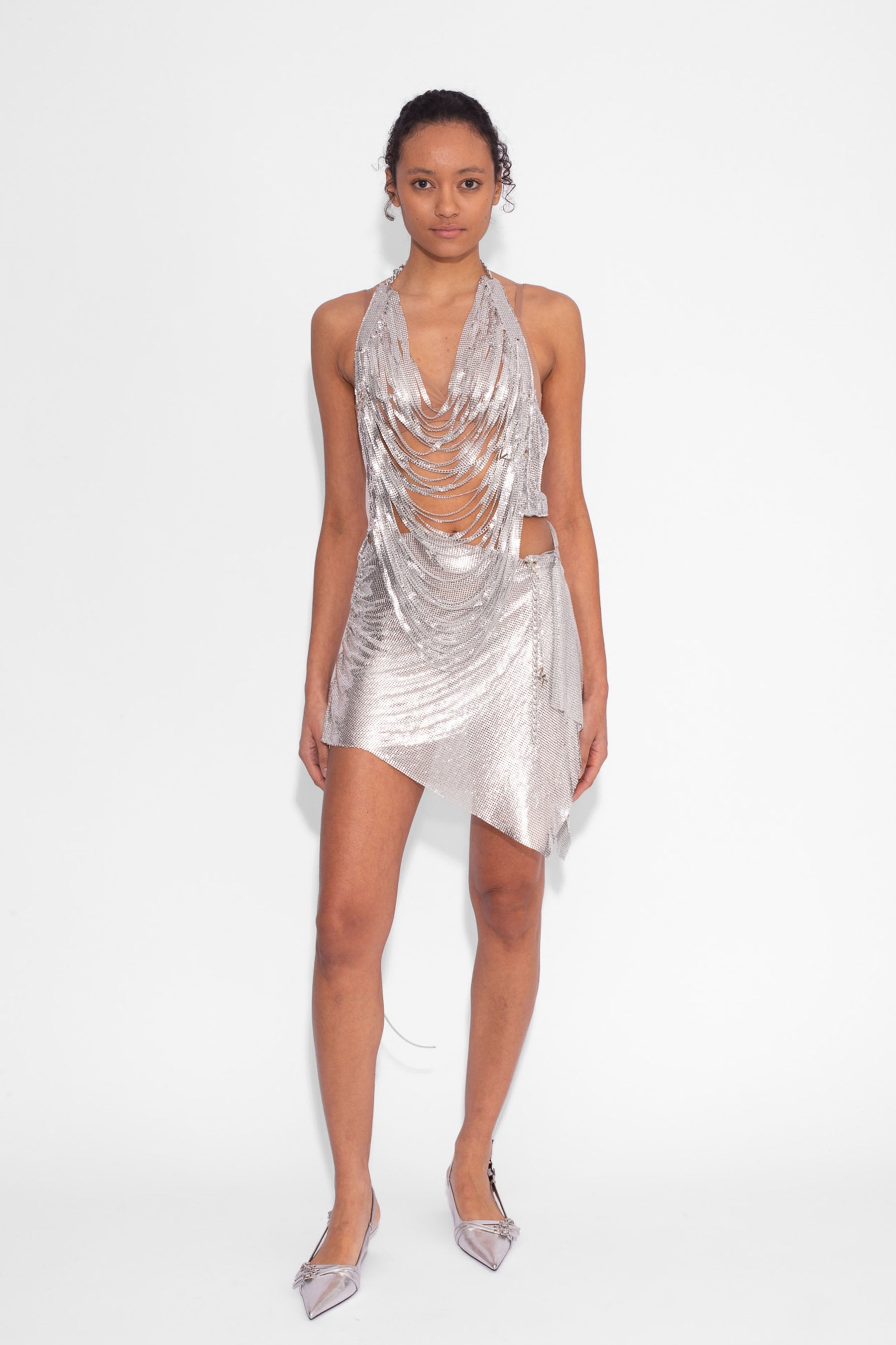 Chainmail Wrap Micro Skirt in Silver
