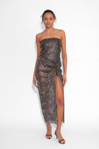 Crystal Embellished Fishnet Strapless Top in Black