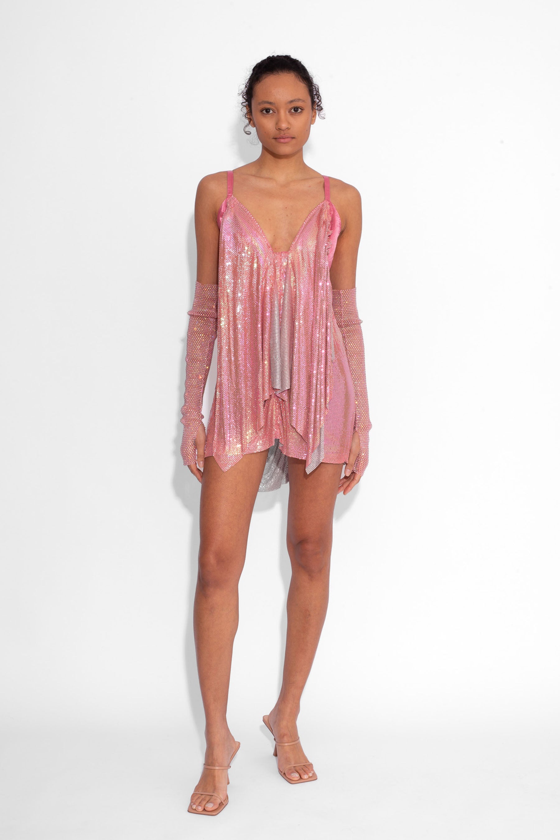 Front Draped Chainmail Dress in Fantasia Pink