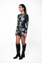 Alienis Print Mini Dress in Black