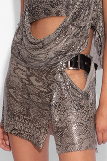 Buckle Chainmail Mini Skirt in Grey Snakeskin