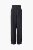 Wool Tailored Straight Cut Trousers in Black