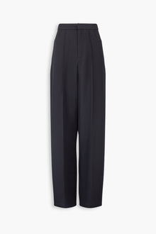 Wool Tailored Straight Cut Trousers in Black