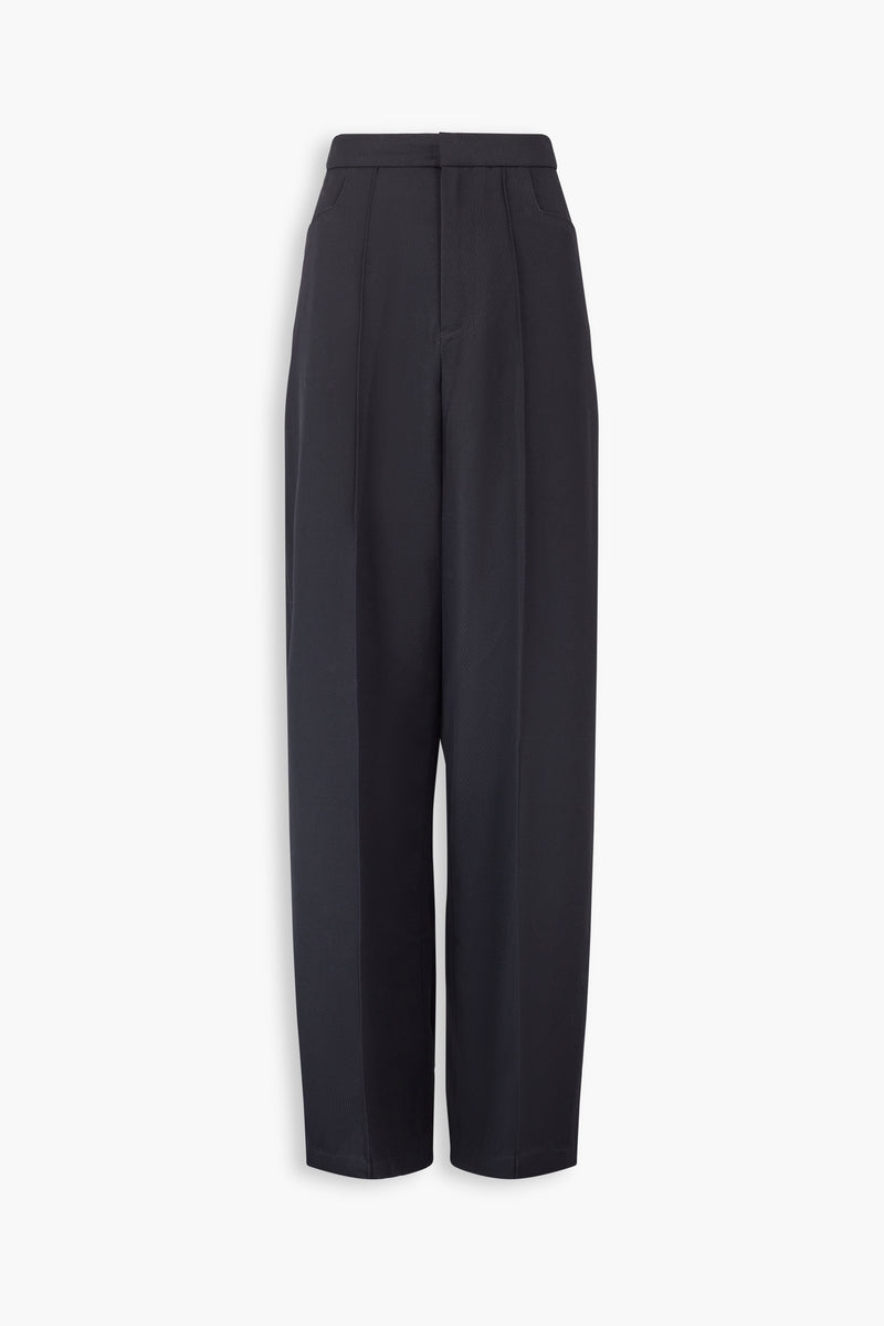 Wool Tailored Straight Cut Trousers in Black
